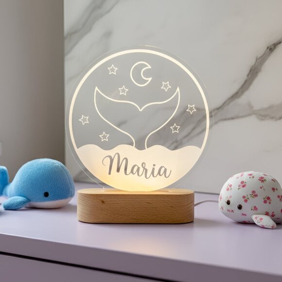 Whale Custom Name Light | Minimalist Personalized LED Bedroom Decor for Kids - Picture 8 of 8